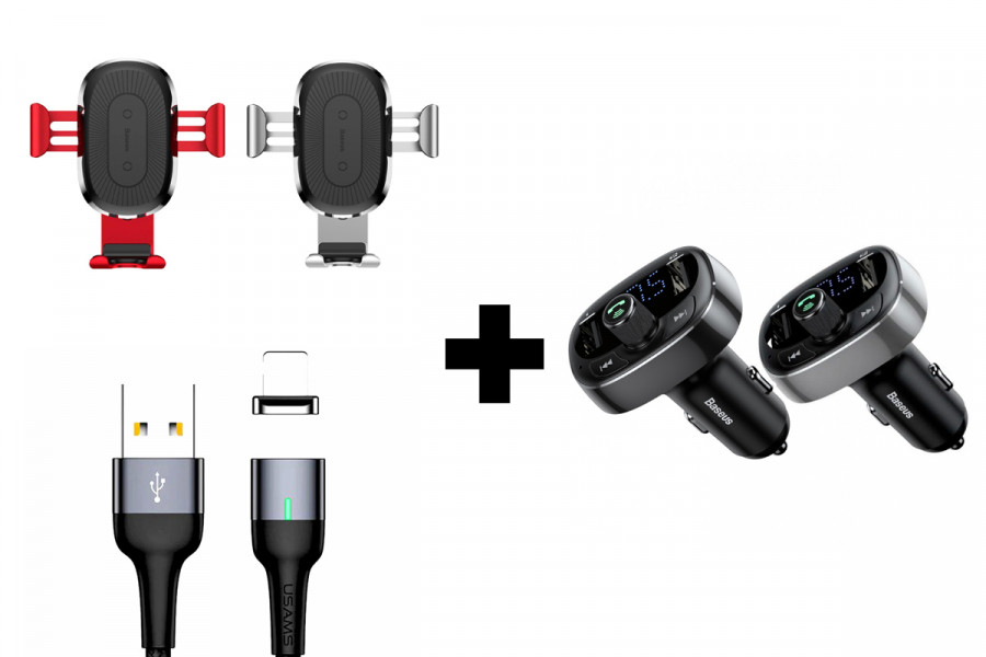 Автодержатель Baseus Wireless Charger Gravity Car Mount Air Outlet Version 1.67A 10W + АЗУ Baseus Bluetooth FM Launcher 2.4A 2USB + Дата кабель USAMS US-SJ326 U28 Magnetic USB to Lightning (1m) (2.4A) (131457)
Автодержатель Baseus Wireless Charger Gravity Car Mount Air Outlet Version 1.67A 10W + АЗУ Baseus Bluetooth FM Launcher 2.4A 2USB + Дата кабель USAMS US-SJ326 U28 Magnetic USB to Lightning (1m) (2.4A) (131457)