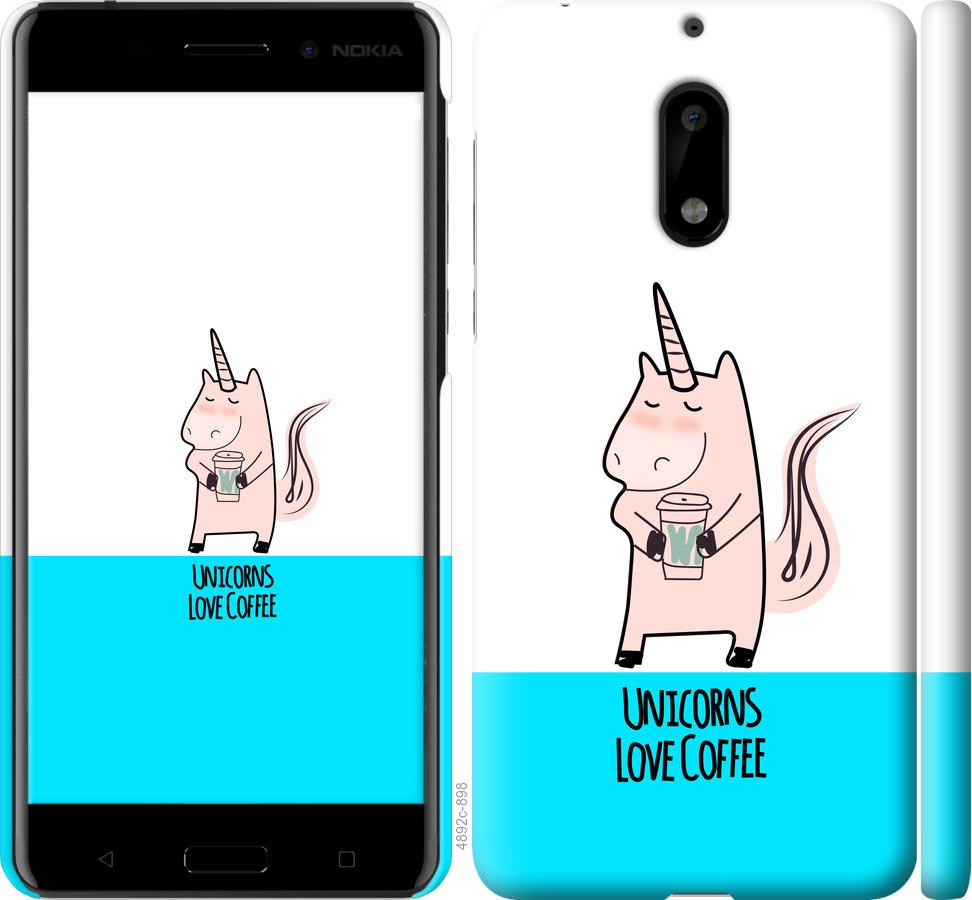 

Чехол на Nokia 6 Единорожек с кофе