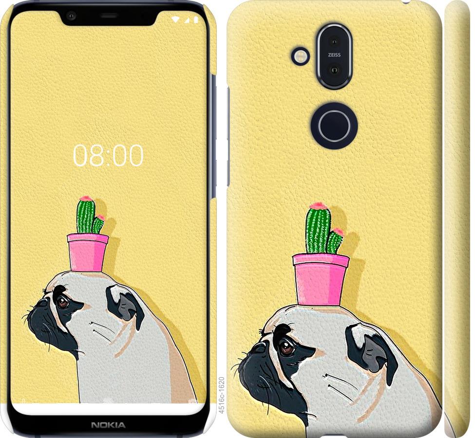 

Чохол на Nokia 8.1 Мопс з кактусом