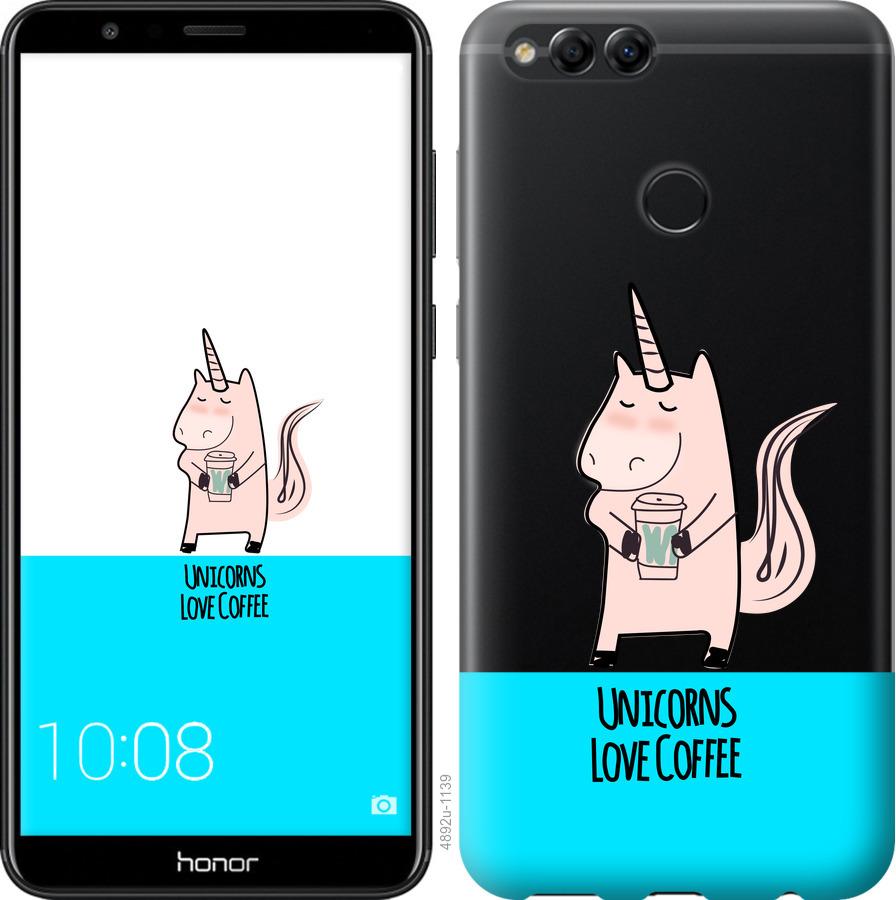 

Чохол на Huawei Honor 7X Єдиноріжок з кавою