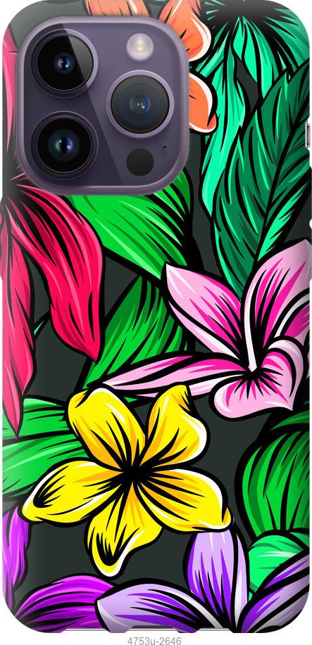 Чехол на iPhone 14 Pro Тропические цветы 1