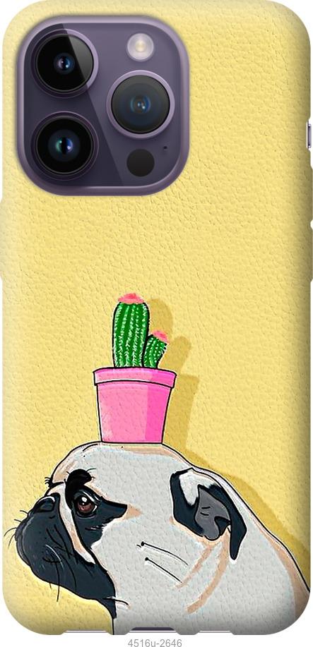 

Чохол на iPhone 14 Pro Мопс з кактусом
