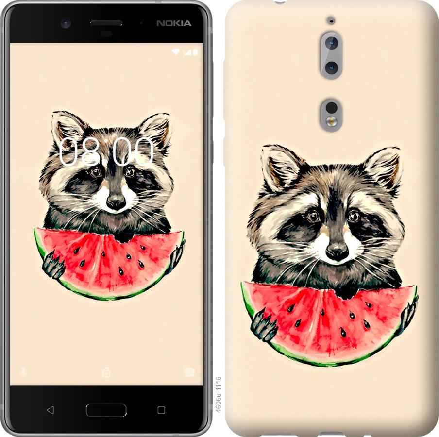 

Чехол на Nokia 8 Енотик с арбузом