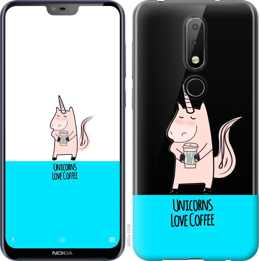 

Чехол на Nokia 6.1 Plus Единорожек с кофе