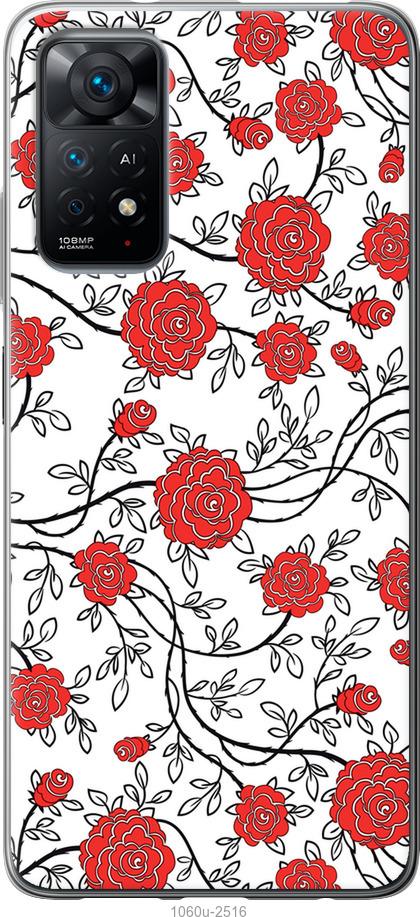 Чехол на Xiaomi Redmi Note 11 Красные розы на белом фоне
