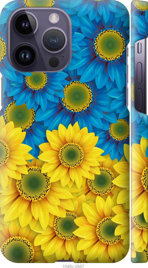 Чехол на iPhone 14 Pro Max Жёлто-голубые цветы