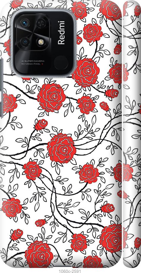 Чехол на Xiaomi Redmi 10C Красные розы на белом фоне