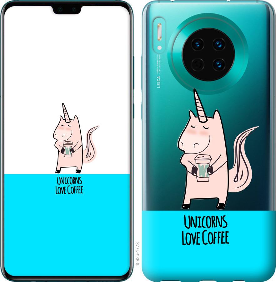 

Чехол на Huawei Mate 30 Единорожек с кофе