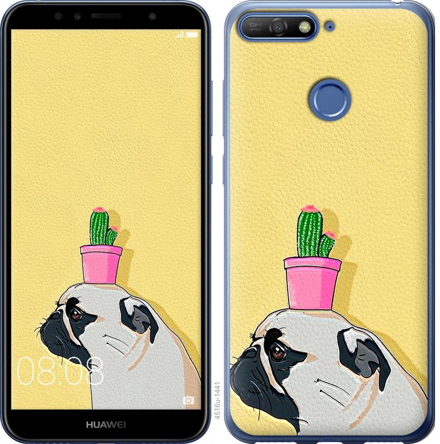 

Чохол на Huawei Y6 Prime 2018 Мопс з кактусом