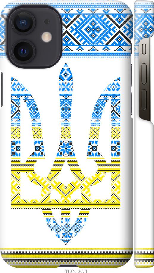 Чехол на iPhone 12 Mini Герб - вышиванка желто-голубая