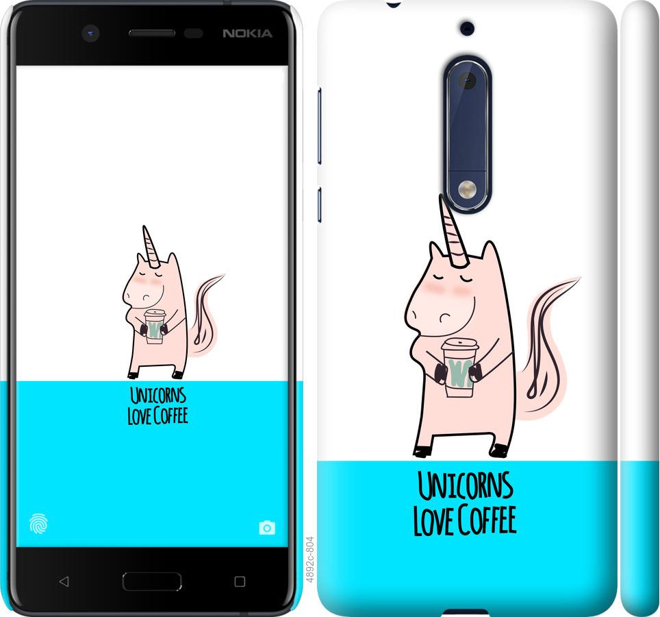 

Чехол на Nokia 5 Единорожек с кофе