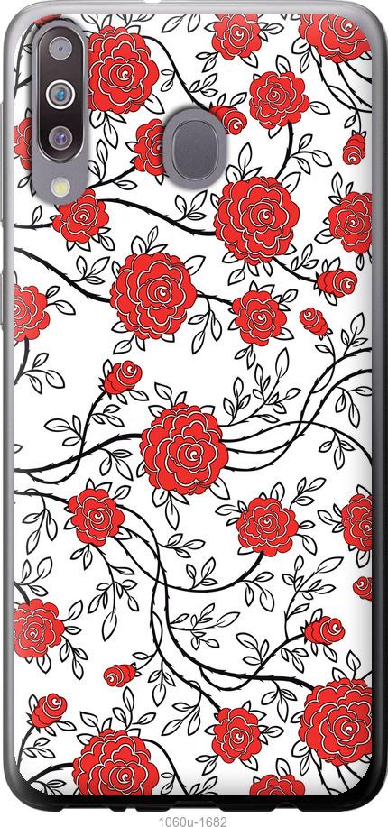 Чехол на Samsung Galaxy M30 Красные розы на белом фоне