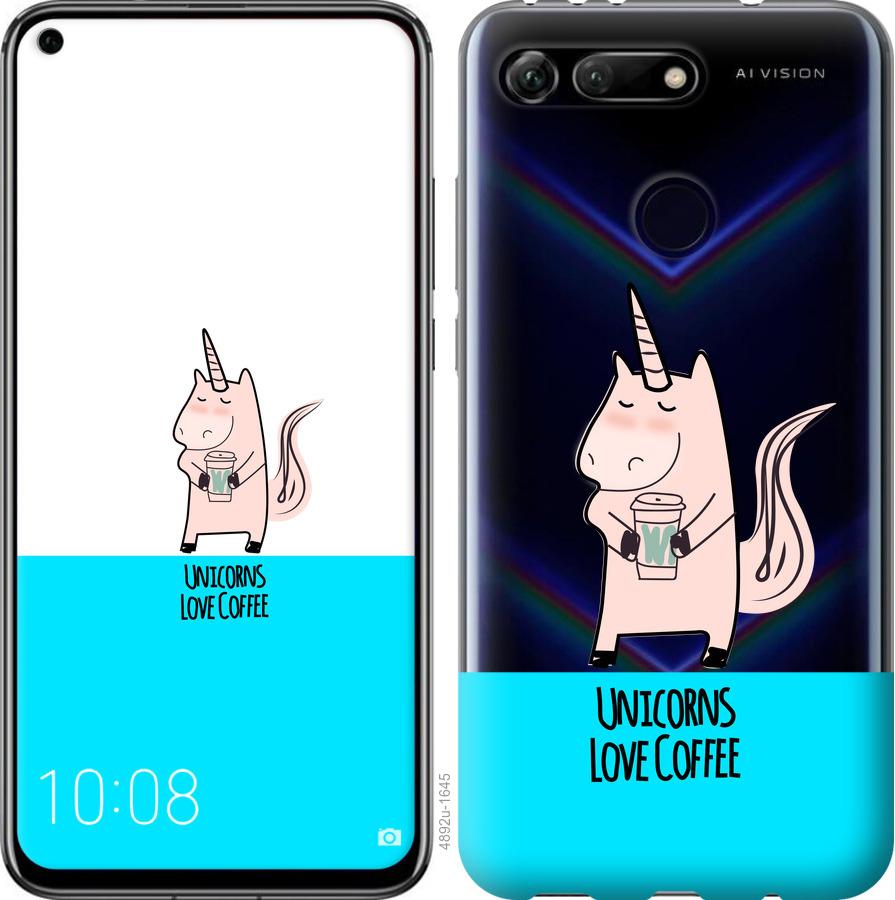 

Чехол на Huawei Honor View 20 Единорожек с кофе