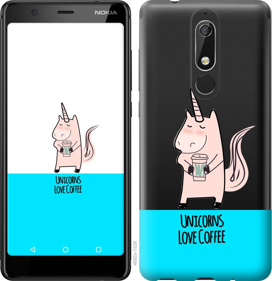

Чехол на Nokia 5.1 Единорожек с кофе