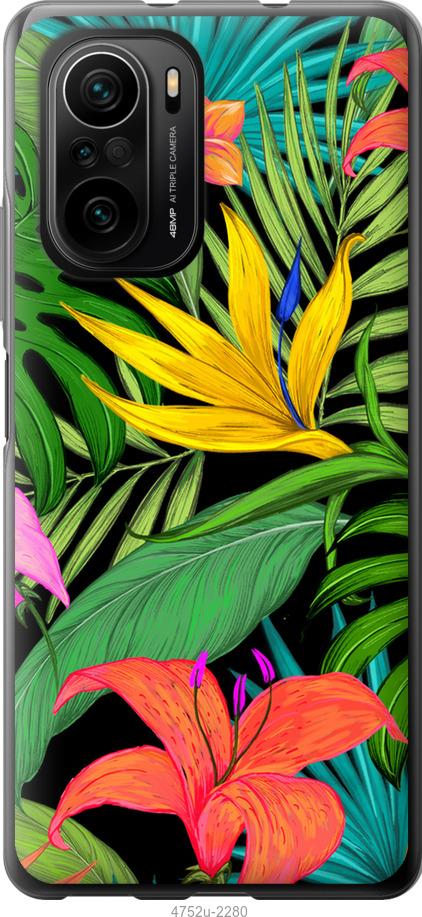 Чехол на Xiaomi Poco F3 Тропические листья 1