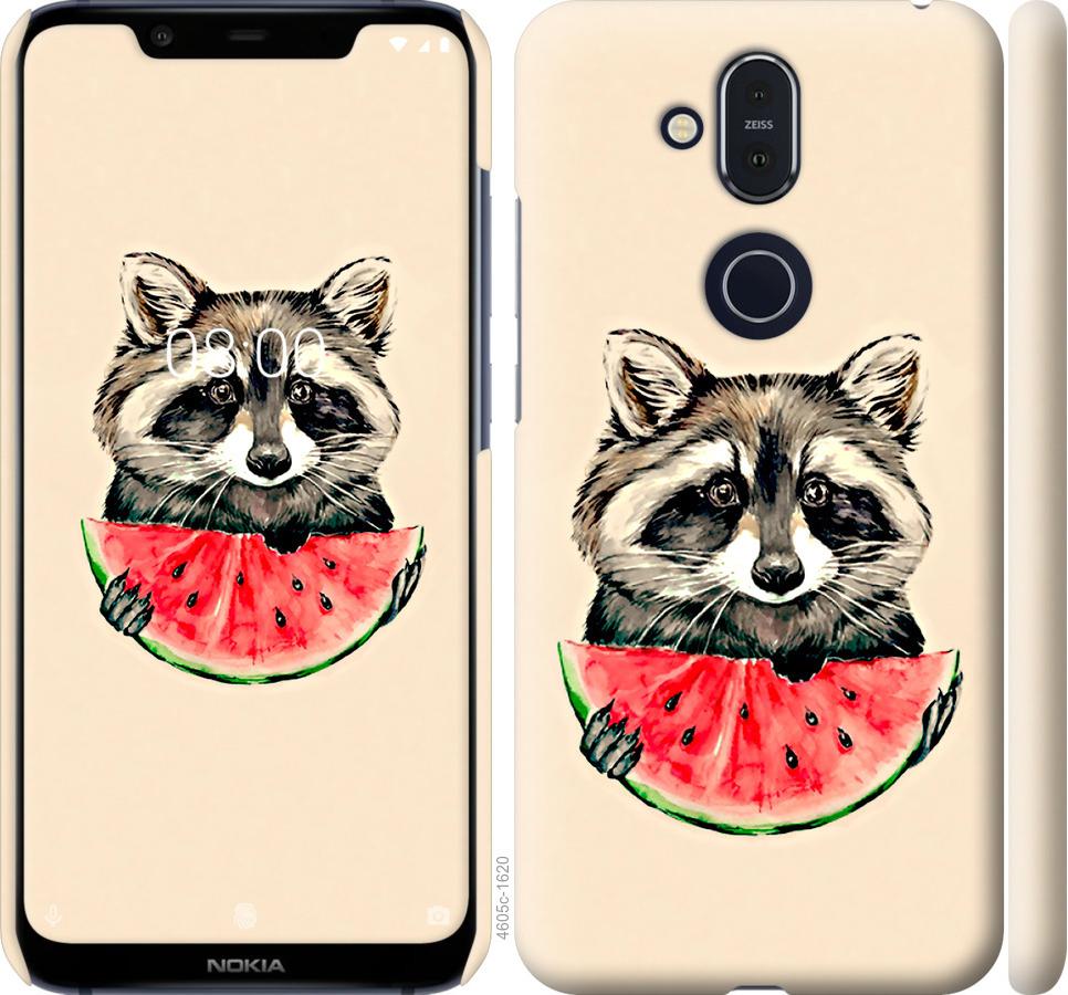 

Чехол на Nokia 8.1 Енотик с арбузом