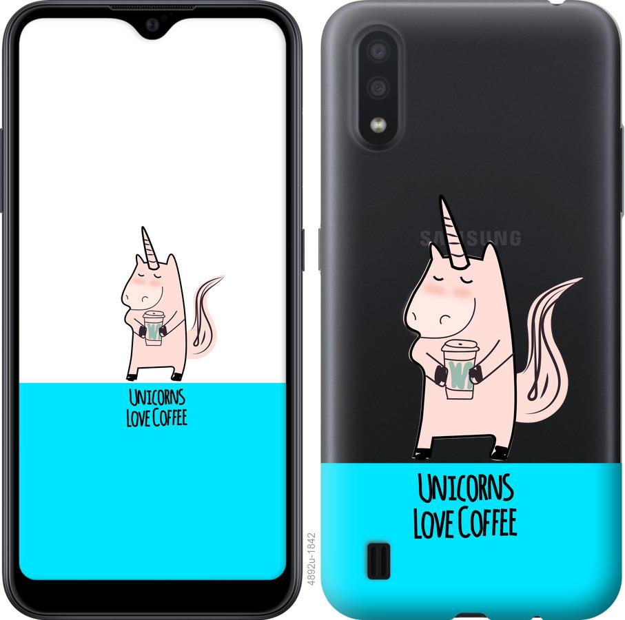 

Чохол на Samsung Galaxy A01 A015F Єдиноріжок з кавою