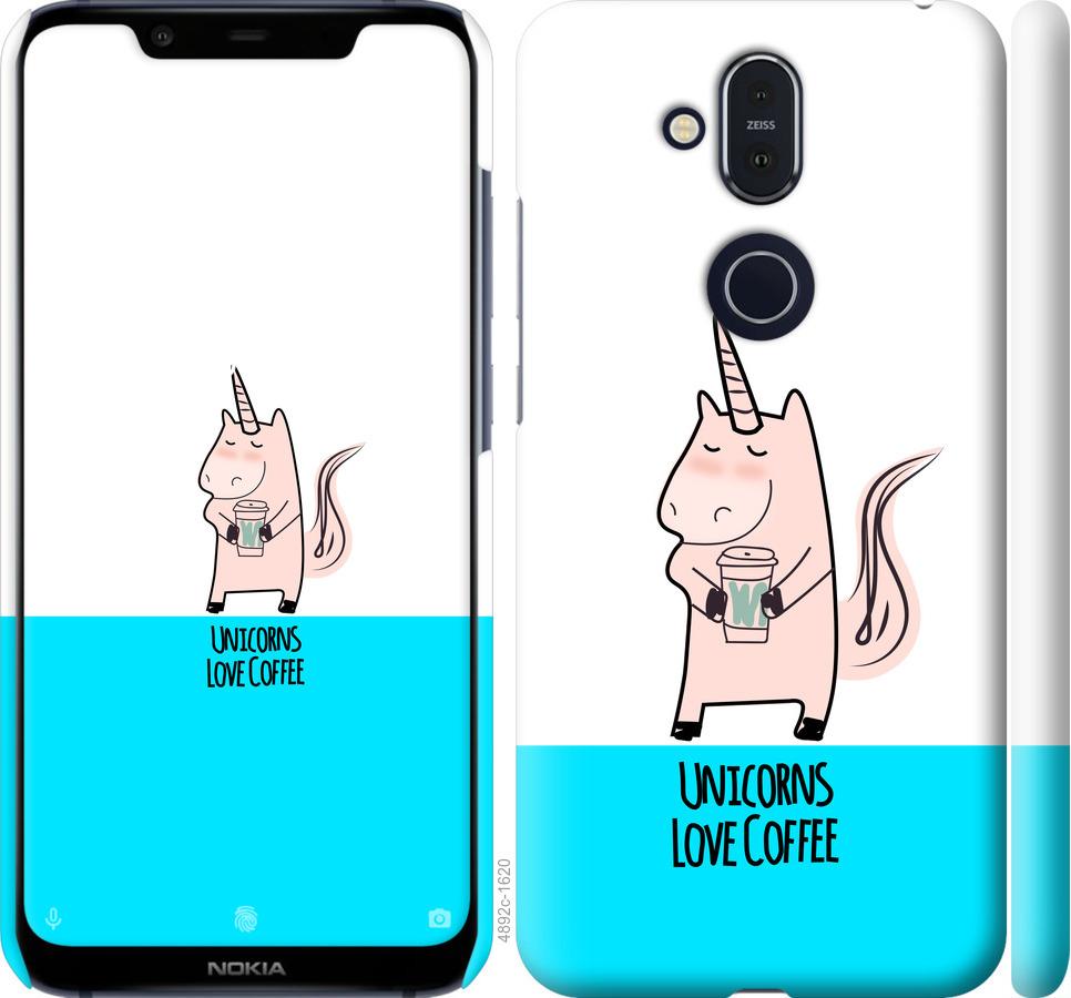 

Чехол на Nokia 8.1 Единорожек с кофе