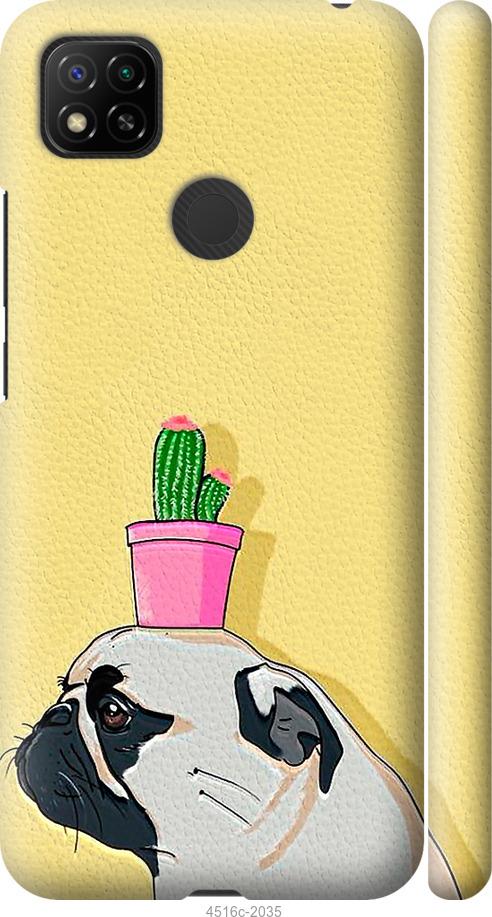 Чехол на Xiaomi Redmi 10A Мопс с кактусом