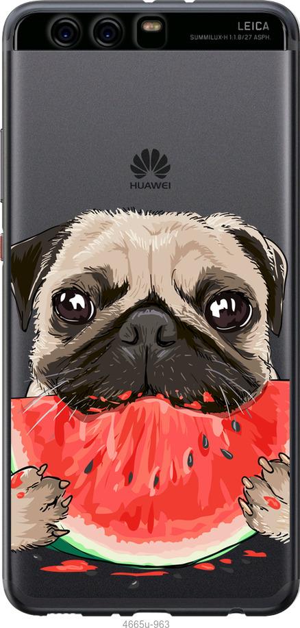 

Чехол на Huawei P10 Plus Мопс и арбуз