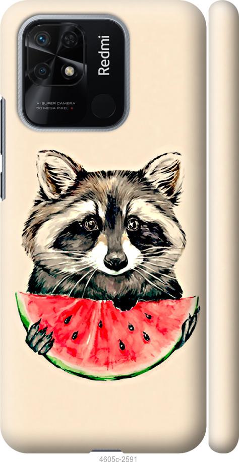 Чехол на Xiaomi Redmi 10C Енотик с арбузом
