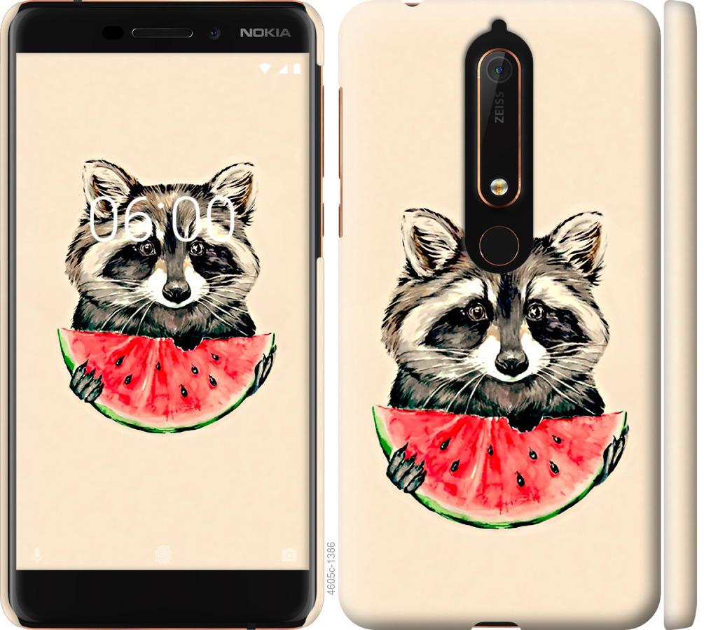 

Чехол на Nokia 6.1 Енотик с арбузом