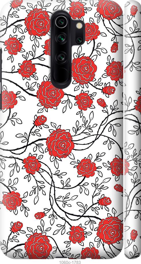 Чехол на Xiaomi Redmi Note 8 Pro Красные розы на белом фоне