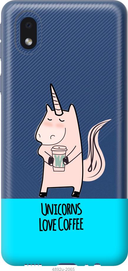 

Чохол на Samsung Galaxy A01 Core A013F Єдиноріжок з кавою