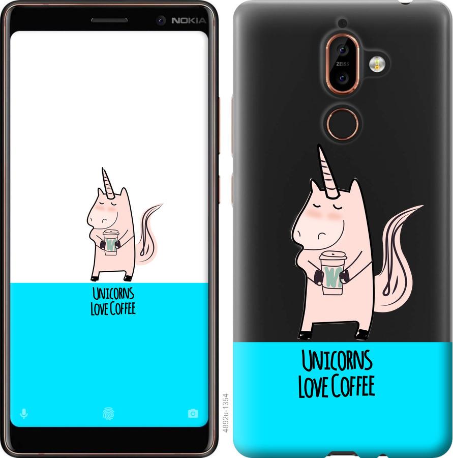 

Чехол на Nokia 7 Plus Единорожек с кофе