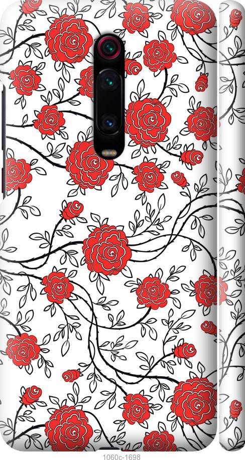 Чехол на Xiaomi Redmi K20 Pro Красные розы на белом фоне