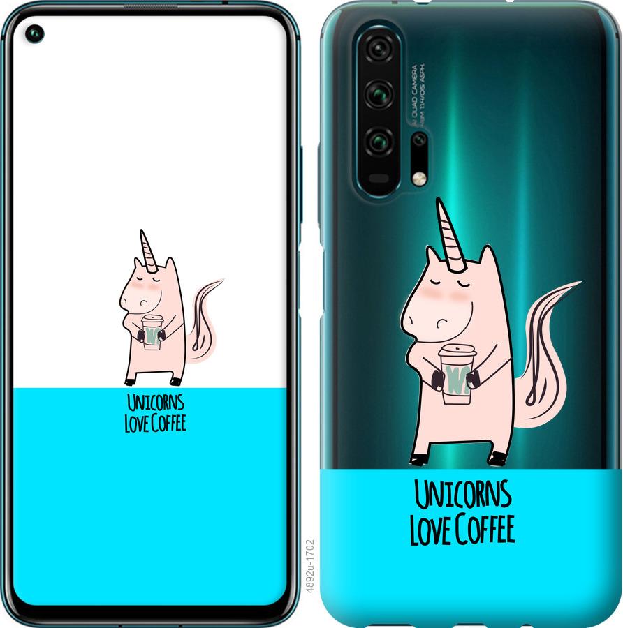 

Чехол на Huawei Honor 20 Pro Единорожек с кофе