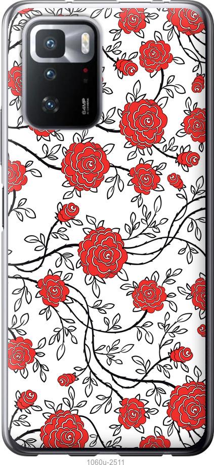 Чехол на Xiaomi Poco X3 GT Красные розы на белом фоне