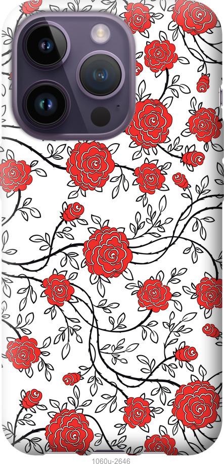 Чехол на iPhone 14 Pro Красные розы на белом фоне