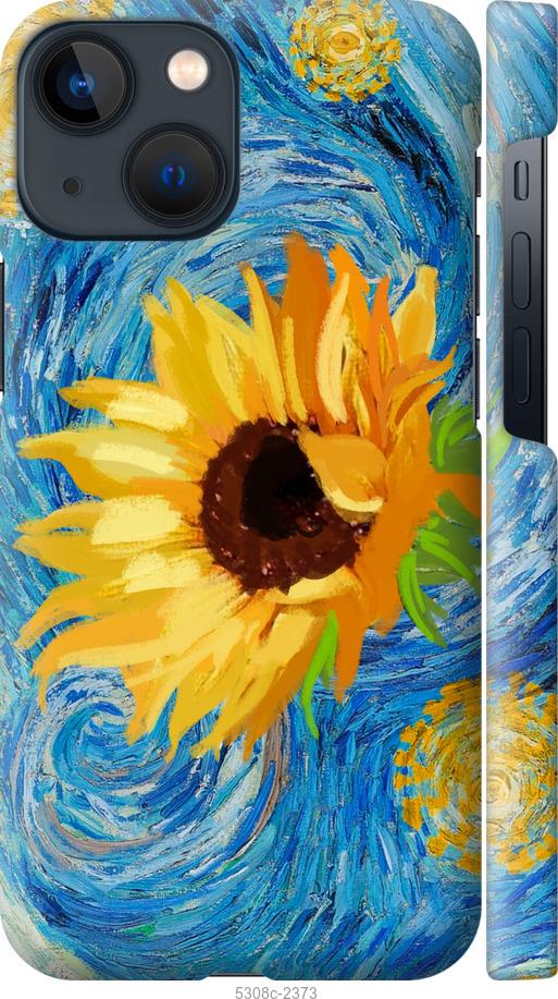 Чехол на iPhone 13 Mini Цветы желто-голубые