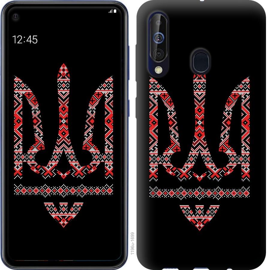 Чехол на Samsung Galaxy A60 2019 A606F Герб - вышиванка на черном фоне