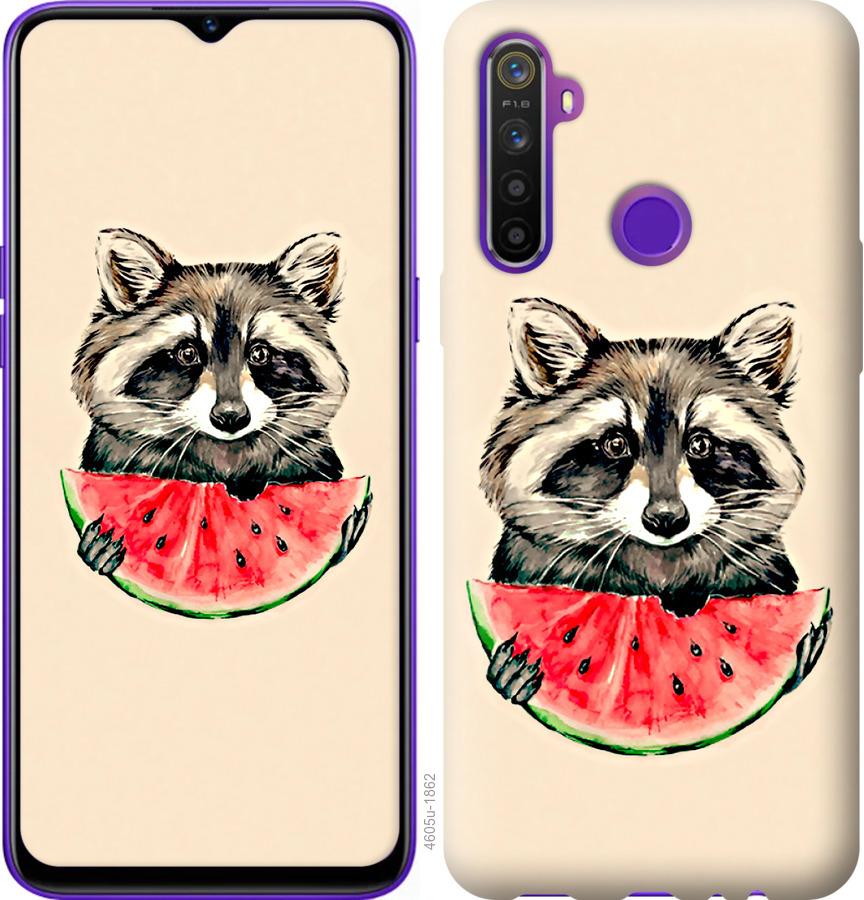 

Чехол на Realme 5 Енотик с арбузом