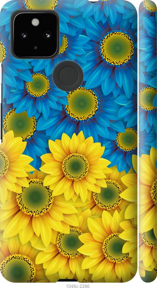 Чехол на Google Pixel 5A Жёлто-голубые цветы