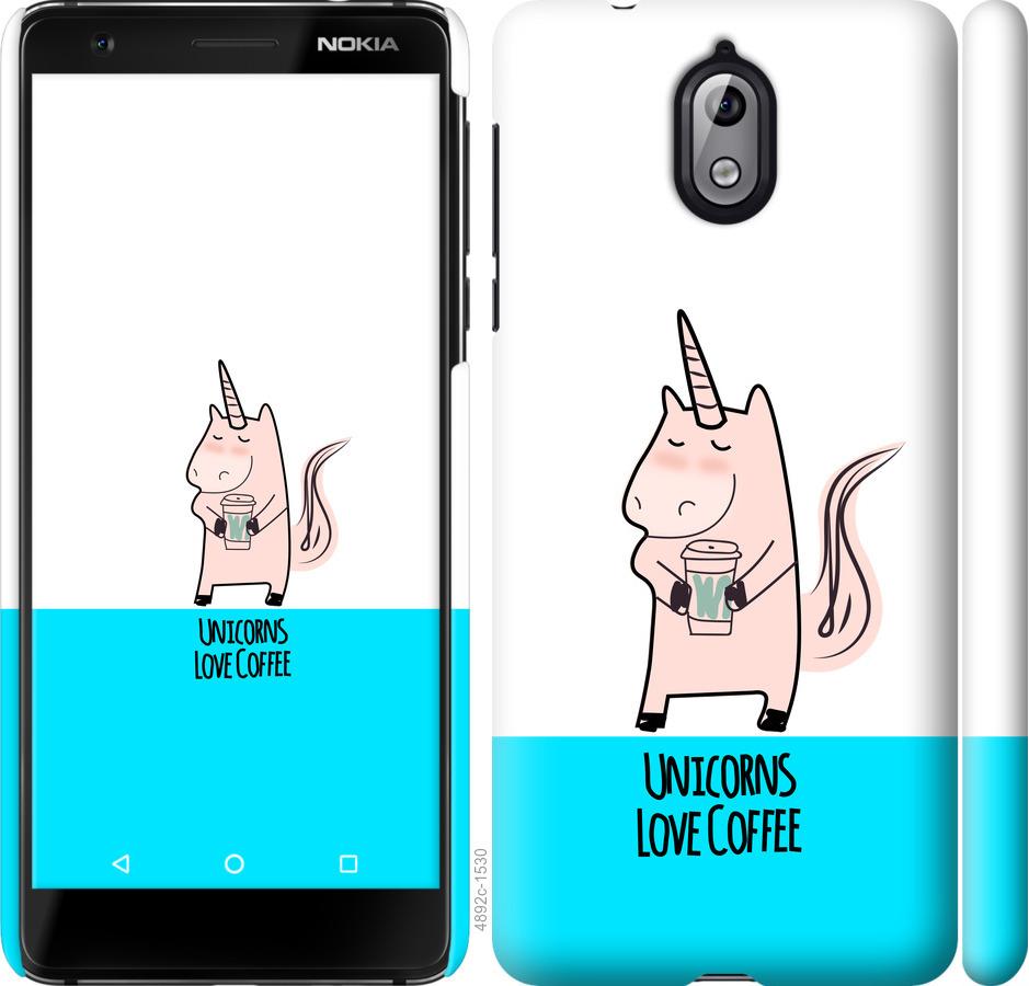 

Чехол на Nokia 3.1 Единорожек с кофе