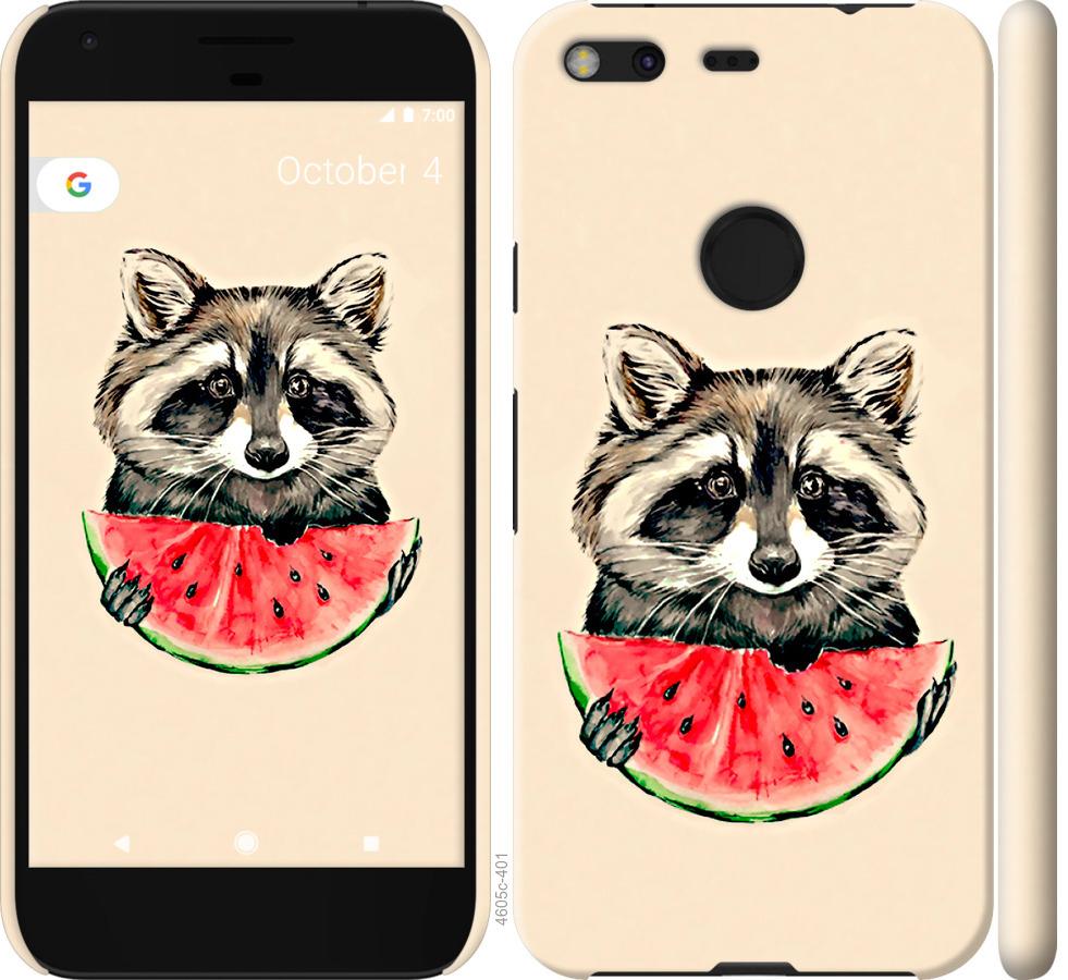 

Чехол на Google Pixel XL Енотик с арбузом