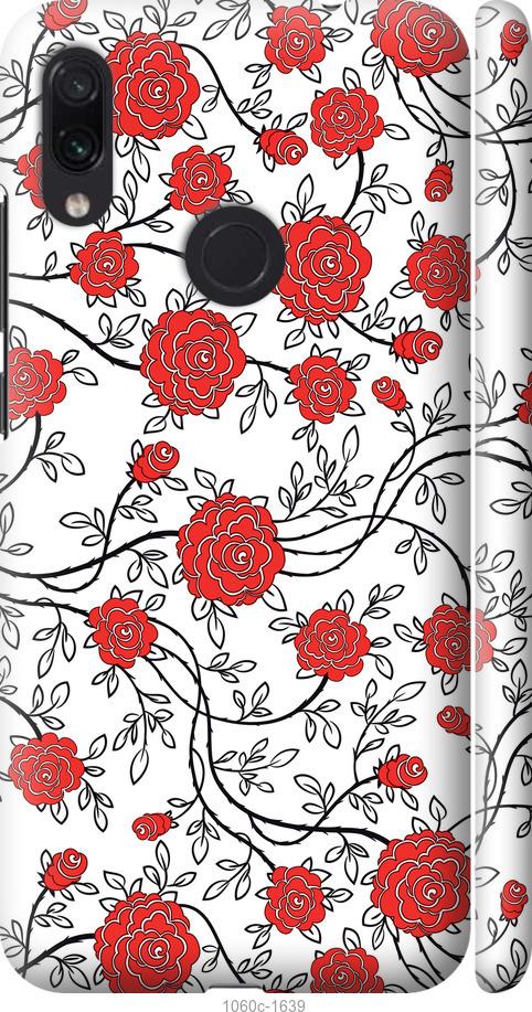 Чехол на Xiaomi Redmi Note 7 Красные розы на белом фоне
