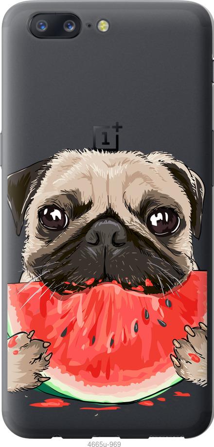 

Чехол на OnePlus 5 Мопс и арбуз