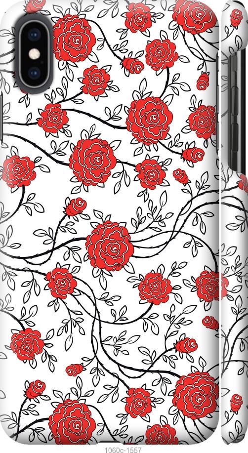 Чехол на iPhone XS Max Красные розы на белом фоне