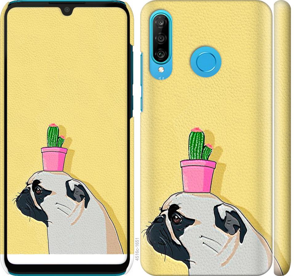 

Чохол на Huawei P30 Lite Мопс з кактусом