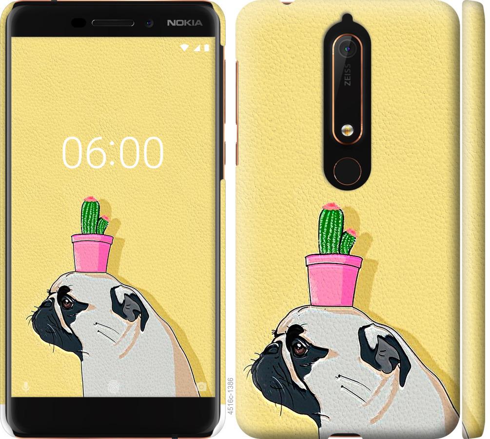 

Чохол на Nokia 6.1 Мопс з кактусом