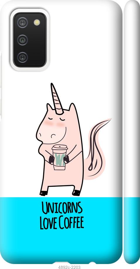 

Чохол на Samsung Galaxy A03s A037F Єдиноріжок з кавою