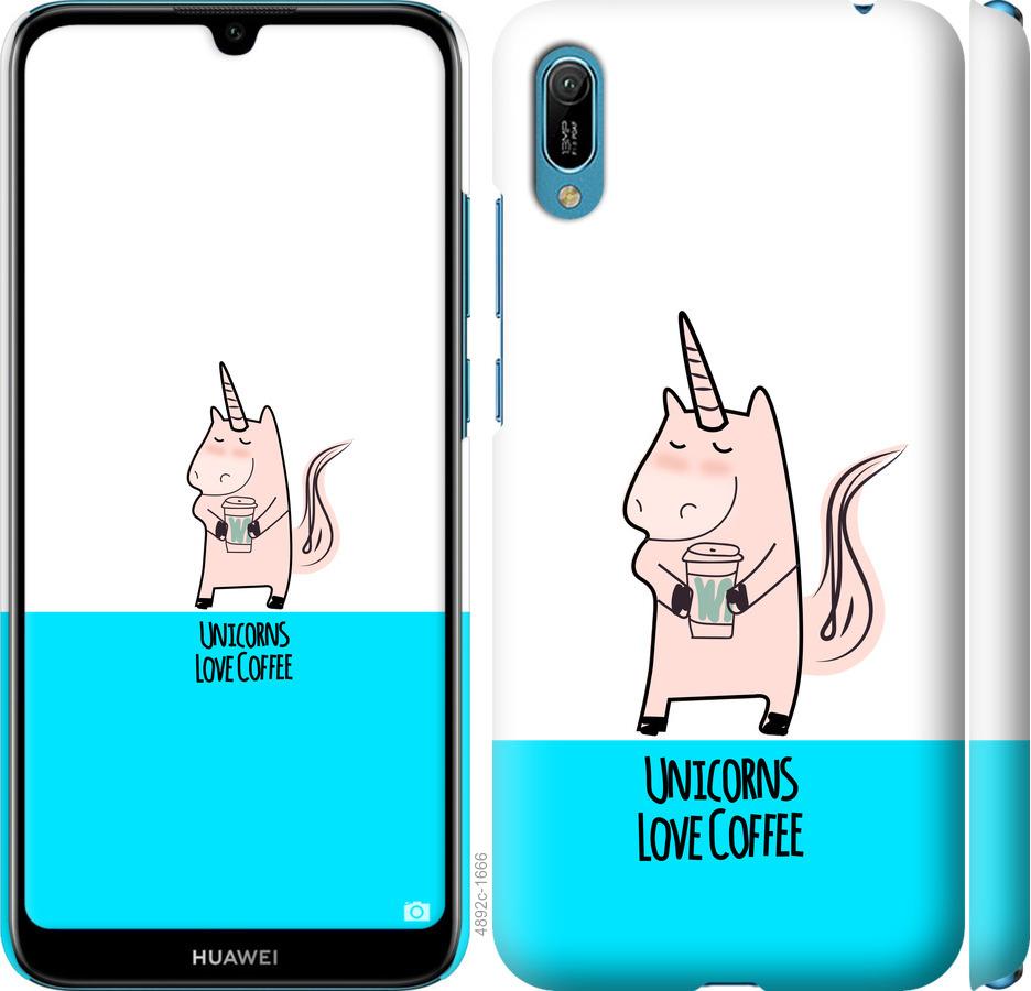 

Чехол на Huawei Y6 2019 Единорожек с кофе