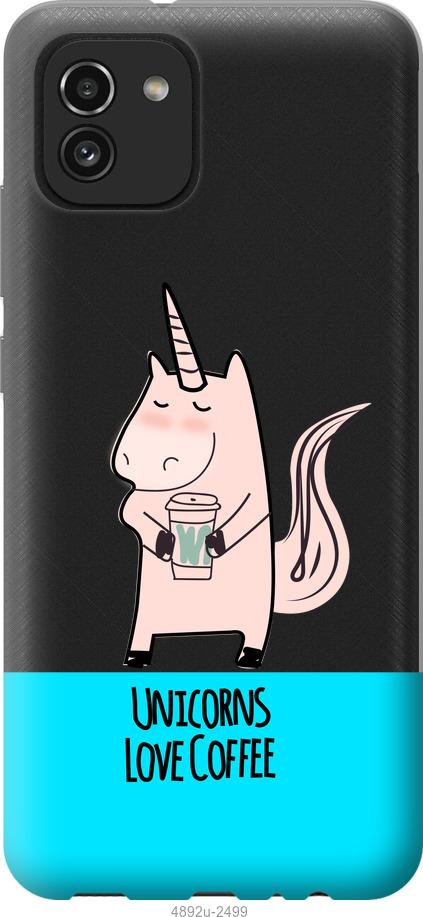 

Чохол на Samsung Galaxy A03 A035F Єдиноріжок з кавою