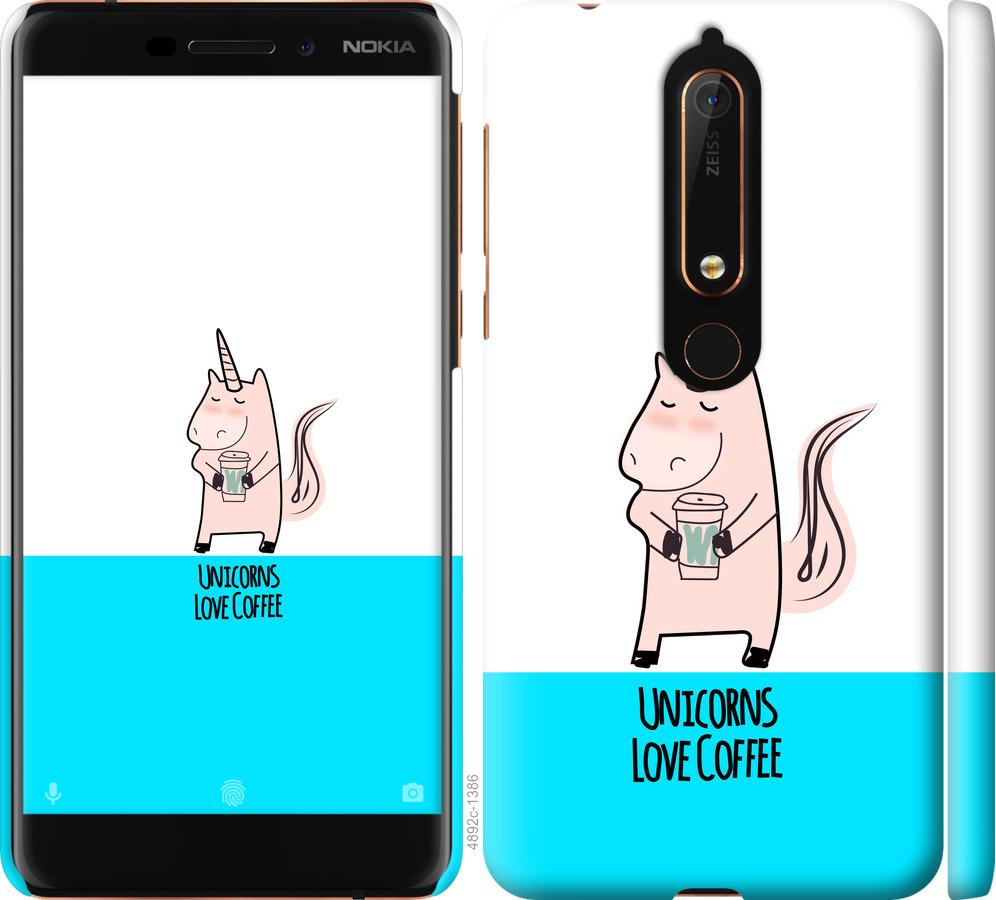 

Чехол на Nokia 6.1 Единорожек с кофе