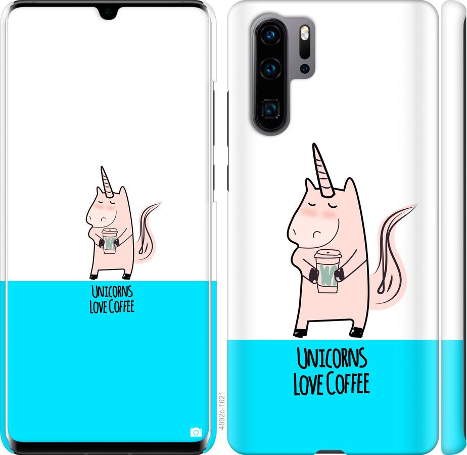 

Чехол на Huawei P30 Pro Единорожек с кофе
