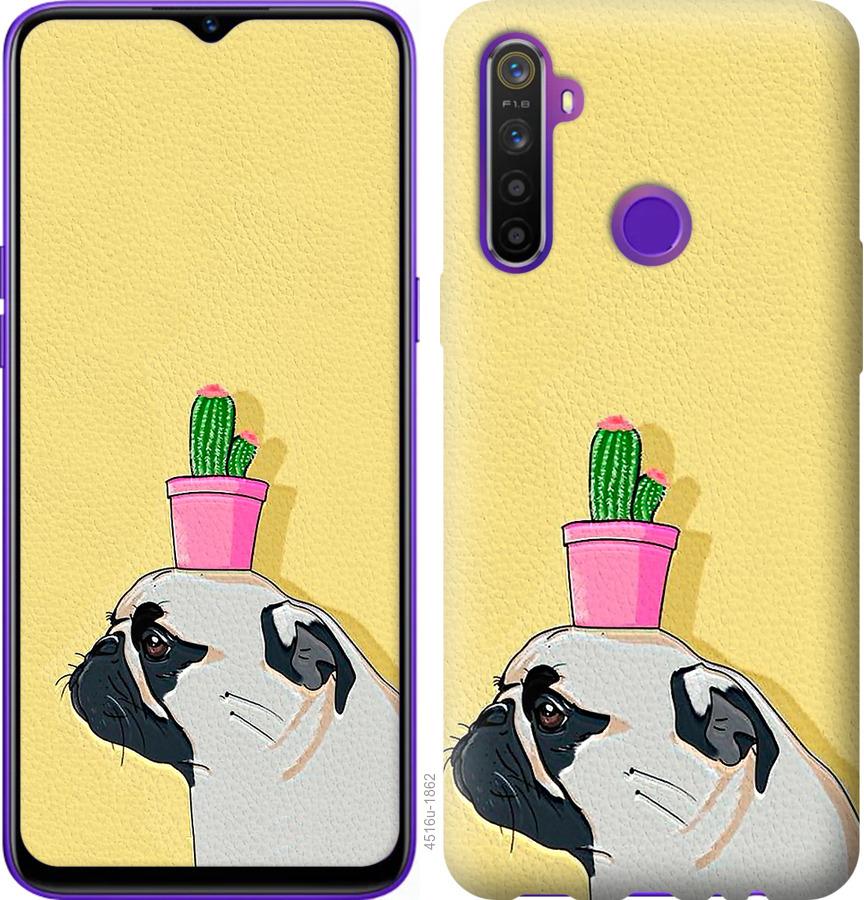 

Чохол на Realme 5 Мопс з кактусом